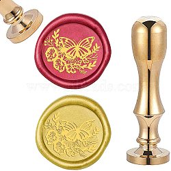 DIY Scrapbook, Brass Wax Seal Stamp and Handle Sets, Butterfly Pattern, Golden, 87x20mm, Stamp: 2.55cm(AJEW-WH0105-09Q)
