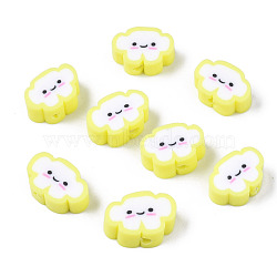 Handmade Polymer Clay Beads, Cloud with Smiling Face, Yellow, 6~8.5x10~11.5x4.5~5.5mm, Hole: 1.8mm(CLAY-N008-033H)