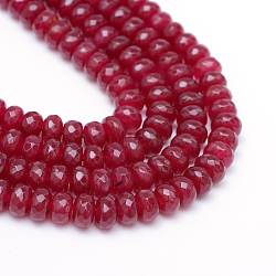 Faceted Rondelle Dyed Natural White Jade Bead Strands, FireBrick, 8~9x5~6mm, Hole: 1mm, about 70pcs/strand, 14.5 inch(X-G-R343-6x8-07)