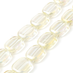 Transparent Electroplate Glass Bead Strands, Rainbow Plated, Rectangle, Champagne Yellow, 12x10x4.5mm, Hole: 1mm, about 55pcs/strand, 25.98''(66cm)(EGLA-P049-02A-FR03)