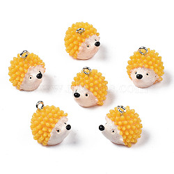 Autumn Theme Opaque Resin Pendants, with Platinum Tone Iron Loop, Hedgehog, Gold, 16.5~18.5x18.5x15.5mm, Hole: 2mm(X-RESI-T028-78)