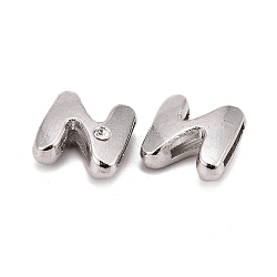 Letter Slider Beads for Watch Band Bracelet Making, Platinum Plated Alloy Crystal Rhinestone Slide Charms, Cadmium Free & Nickel Free & Lead Free, Letter.N, 11~13x9~11.5x4~5mm, Hole: 7.5~8x1mm(X-ALRI-O012-N-NR)