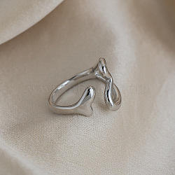 Heart 304 Stainless Steel Cuff Open Rings for Women, Stainless Steel Color, 19mm(RJEW-A106-01P)