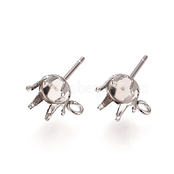 304 Stainless Steel Post Stud Earring Settings, Prong Earring Setting, with Loop, Stainless Steel Color, 16x9mm, Hole: 1.7mm, Pin: 0.7mm, Tray: 7mm(X-STAS-L238-026C-P)