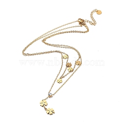 Golden 304 Stainless Steel Cable Chains Double Layer Necklace, with Cubic Zirconic Charms, Clover, 15.94 inch(40.5cm)(NJEW-Z027-01B)