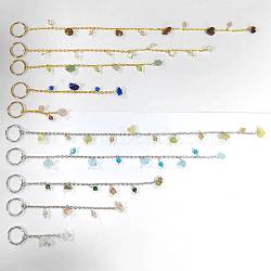 Gemstone Chip Hair Pendants Decoration Clips with Glass, with Alloy Open Jump Rings, Mixed Color, 66~245mm, 10pcs/set(OHAR-AB00003)
