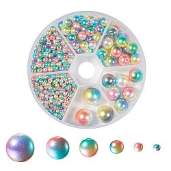 Rainbow ABS Plastic Imitation Pearl Beads, Gradient Mermaid Pearl Beads, Round, Colorful, 3mm/4mm/6mm/8mm/10mm/12mm, Hole: 1~2mm, 564pcs/box(OACR-YW0001-03G)
