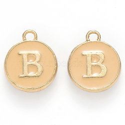 Golden Plated Alloy Enamel Charms, Cadmium Free & Lead Free, Enamelled Sequins, Flat Round with Letter, Wheat, Letter.B, 14x12x2mm, Hole: 1.5mm(ENAM-S118-06B)