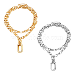 4Pcs 2 Colors Alloy Double Layered Oval Pendant Necklaces, Mixed Color, 14.37~21.26 inch(36.5~54cm), 2pcs/color(NJEW-HY0001-14)