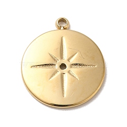 304 Stainless Steel Pendants, Flat Round with Star Charm, Real 14K Gold Plated, 16x14x1.5mm, Hole: 1.1mm(STAS-L022-051A-G)