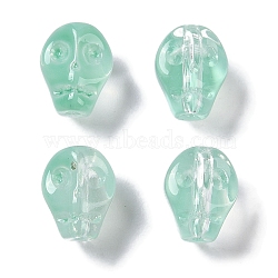 Baking Paint Glass Beads, Skull, Turquoise, 10x8x7.5mm, Hole: 1mm(GLAA-S202-17F)