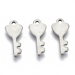 Non-Tarnish 201 Stainless Steel Charms, Laser Cut, Key, Stainless Steel Color, 13.5x6x0.8mm, Hole: 1.2mm(STAS-R116-019)