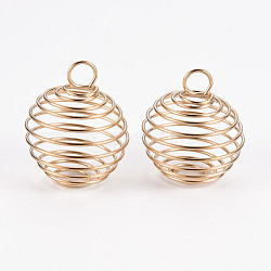 Iron Wire Pendants, Spiral Bead Cage Pendants, Round, Light Gold, 28x23mm, Hole: 5mm(IFIN-ZX041-05B-KC)