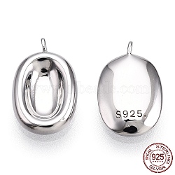 Rhodium Plated 925 Sterling Silver Charms, Oval Charms, Nickel Free, with S925 Stamp, Real Platinum Plated, 14x9x2.5mm, Hole: 1mm(STER-T004-56P)