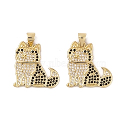 Brass Micro Pave Cubic Zirconia Pendants, Real 18K Gold Plated, Dog, Colorful, 20x19.5x2mm, Hole: 4.5x3.5mm(KK-E108-41G)