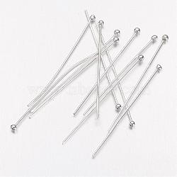 Silver Color Plated Brass Ball Head Pins, 30x0.6mm, 22 Gauge, Head: 1.5mm(X-KK-RP0.6x30mm-S)