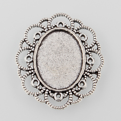 Tibetan Style Alloy Flower Tray Cabochon Settings, Cadmium Free & Lead Free, Antique Silver, Tray: 25x18mm, 41x35x2mm, about 153pcs/1000g(TIBE-M021-08AS)