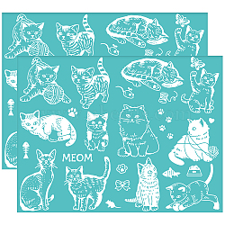 Self-Adhesive Silk Screen Printing Stencil, for Painting on Wood, DIY Decoration T-Shirt Fabric, Turquoise, Cat Pattern, 220x280mm(DIY-WH0338-053)