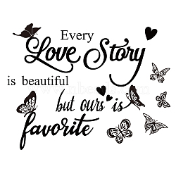 PVC Wall Stickers, for Wall Decoration, Word Every Love Story is beautiful but ours is favorite, Butterfly Pattern, 300x590mm(DIY-WH0228-402)