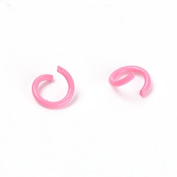 Baking Painted Metal Open Jump Rings, Hot Pink, 8x1.2mm, Inner Diameter: 5.6mm, about 100pcs/bag