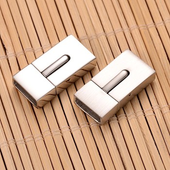 Mixed Smooth & Matte 304 Stainless Steel Rectangle Magnetic Clasps, Stainless Steel Color, 23x12x6mm, Hole: 3x10.5mm