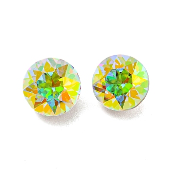 Glass Rhinestone Cabochons, Point Back & Back Plated, Faceted, Diamond, Crystal AB, 8x6mm