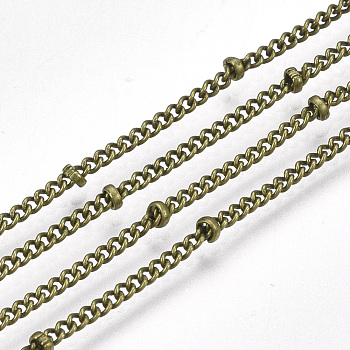3.28 Feet Brass Curb Chains, Satellite Chains, Soldered, Antique Bronze, 2x1.5x0.4mm