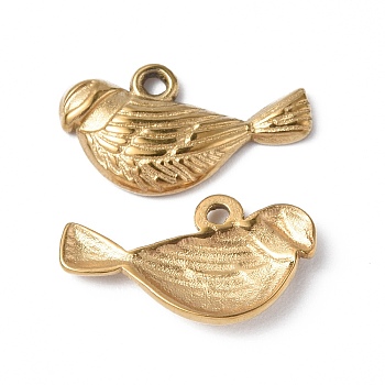 Ion Plating(IP) 304 Stainless Steel Charms, Bird Charm, Real 18K Gold Plated, 8.5x15.5x2mm, Hole: 1mm