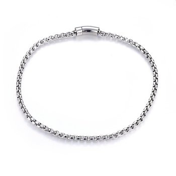 304 Stainless Steel Box Chain Necklaces, with Bayonet Clasps, Stainless Steel Color, 23.62 inch(60cm), 8mm