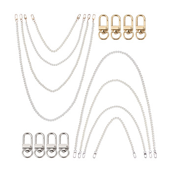 8Pcs 8 Styles White Acrylic Round Beads Bag Handles, with Zinc Alloy Swivel Clasps and Steel Wire, for Bag Replacement Accessories, Mixed Color, 1pc/style