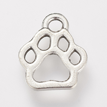Tibetan Style Alloy Charms, Dog Paw Prints, Cadmium Free & Lead Free, Antique Silver, 13x11x1.5mm, Hole: 2mm