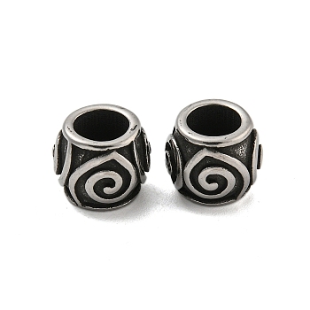 Barrel 304 Stainless Steel European Beads, Large Hole Beads, Antique Silver, 11x9mm, Hole: 6mm