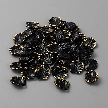Opaque Acrylic Pendants, Gold Stamping Edge Leaf Charms, Black, 17x15x4mm, Hole: 1.5mm