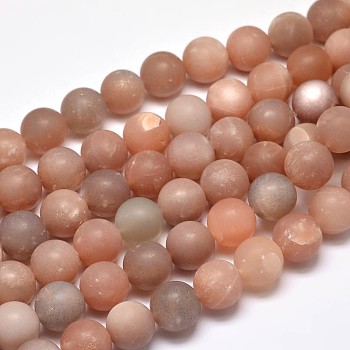 Frosted Natural Sunstone Round Beads Strands, 8mm, Hole: 1mm, about 47pcs/strand, 15 inch