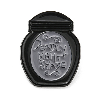 Enamel Pins, Electrophoresis Black Plated Alloy Brooch, Word Deadly Night Shade, Poison, Bottle, 31x24x1.5mm