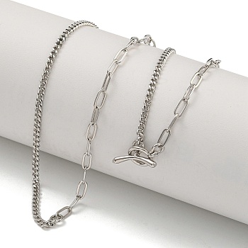 Brass Curb Chain & Paperclip Chain Necklaces for Women, Real Platinum Plated, 17.91 inch(45.5cm)