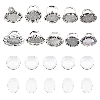 DIY Finger Ring Making Kit, Including Iron Adjustable Ring Components Settings, Glass Cabochons, Antique Silver, 18Pcs/bag