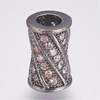 Brass Micro Pave Cubic Zirconia Beads, Column, Gunmetal, 9x6mm, Hole: 3mm