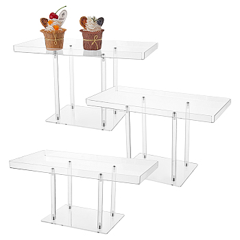 3 Sizes Rectangle Acrylic Cake Display Stands, Mini Cupcake Organizer Holder with 201 Stainless Steel Findings, Party Supplies, Clear, Finished Product: 26.8~37x16.8~19.3x 12.7~22.2cm