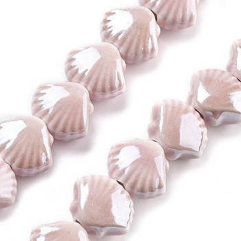 Handmade Porcelain Beads, Shell Shape, Misty Rose, 10x12x6.5mm, Hole: 2mm, about 35pcs/strand, 13.19''(33.5cm)