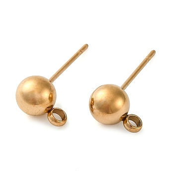 304 Stainless Steel Stud Earring Findings, with Loop, Ball, Real 18K Gold Plated, 17x6mm, Hole: 1.8mm, Pin: 0.7mm