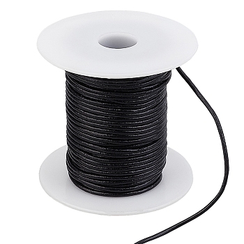 Gorgecraft Cowhide Cord, Leather Jewelry Cord, Jewelry DIY Making Material, Black, 1.4~1.6mm, 20m