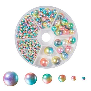Rainbow ABS Plastic Imitation Pearl Beads, Gradient Mermaid Pearl Beads, Round, Colorful, 3mm/4mm/6mm/8mm/10mm/12mm, Hole: 1~2mm, 564pcs/box