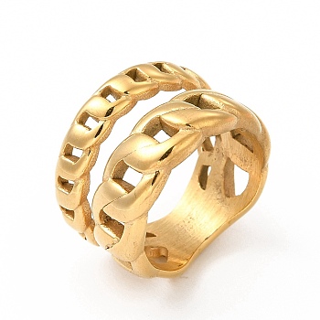 Ion Plating(IP) 304 Stainless Steel Finger Rings for Women Men, Curb Chain Shaped Wide Band Rings, Real 18K Gold Plated, US Size 7(17.3mm), 6.5~14.5mm