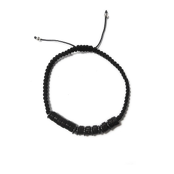 Coconut & Non-magnetic Synthetic Hematite Beads Braided Bead Bracelet, Stone Bracelet for Men Women, Black, Inner Diameter: 2-1/8 inch(5.5cm)