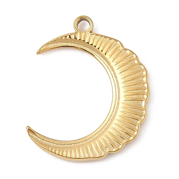 304 Stainless Steel Pendants, Moon Charms, PVD Vacuum Plating, Real 18K Gold Plated, 23x18x1.5mm, Hole: 1.6mm