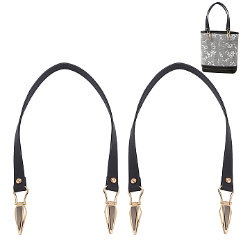 PU Leather Handbag Straps, with Alloy Suspension Clasps, for Rattan Bag Accessories, Black, 63.5x1.85cm, Clasp: 75x28.5x6.5mm