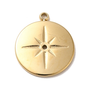 304 Stainless Steel Pendants, Flat Round with Star Charm, Real 14K Gold Plated, 16x14x1.5mm, Hole: 1.1mm
