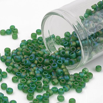 TOHO Round Seed Beads, Japanese Seed Beads, (167BF) Matte Transparent AB Peridot, 8/0, 3mm, Hole: 1mm, about 1110pcs/50g