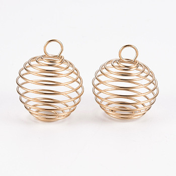 Iron Wire Pendants, Spiral Bead Cage Pendants, Round, Light Gold, 28x23mm, Hole: 5mm